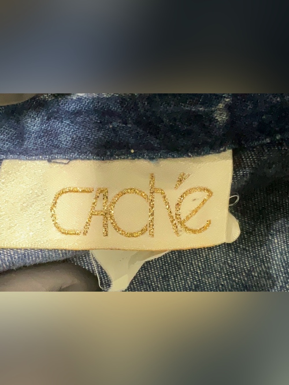 Vintage Cache Denim Dress Jacket Embellished Gold Studded Double Breasted Coat - Picture 4 of 5